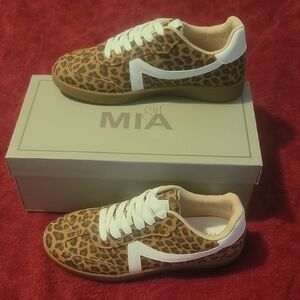 MIA Tan and White Leopard Sneakers